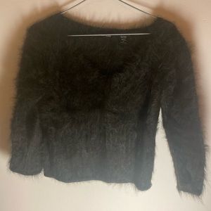vintage chocolate brown angora cropped vneck sweater